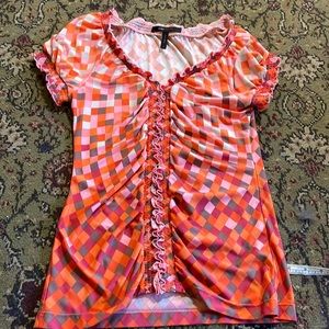BCBG CORAL MULTI-COLORED SHORT SLEEVE TOP Medium